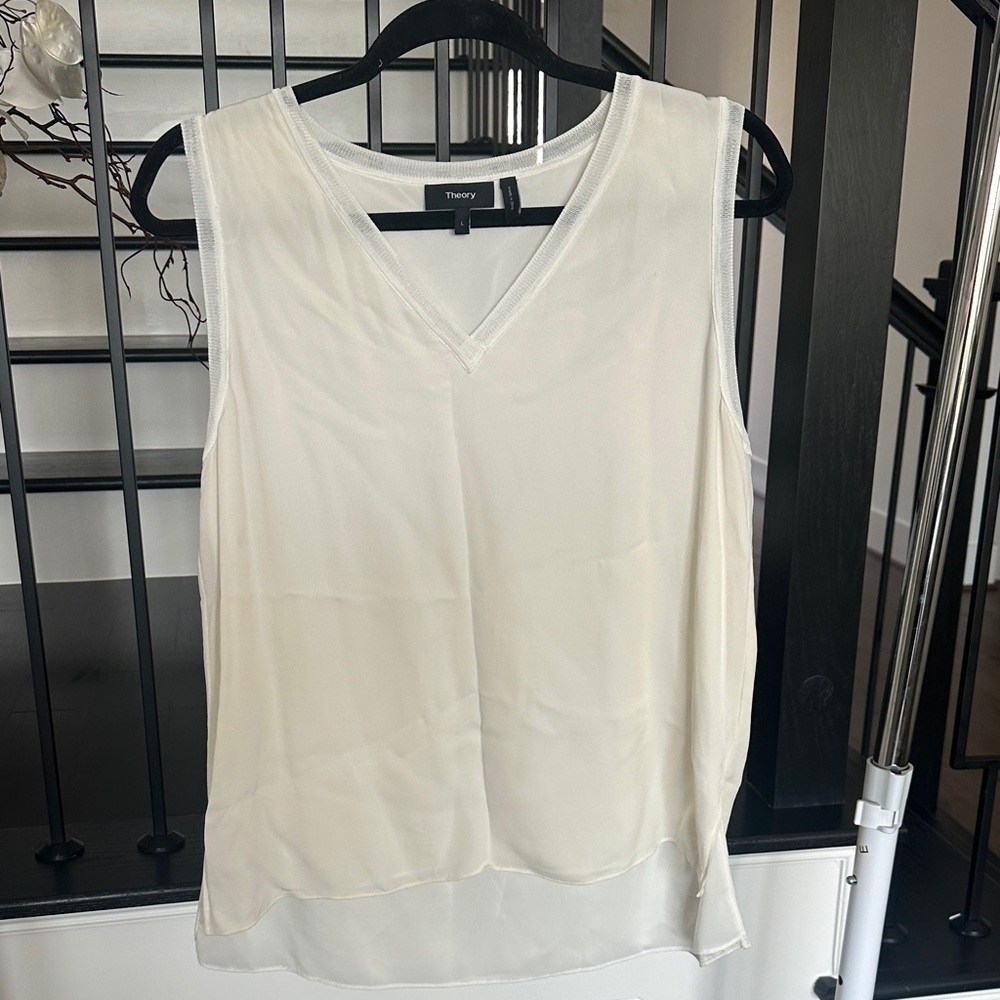 Theory Women's Ivory V-Neck Tank Top -Size L